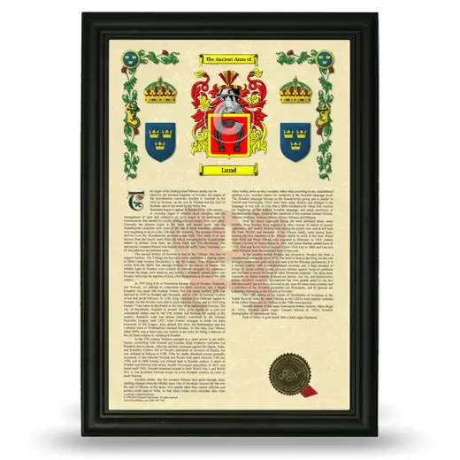 Lund Armorial History Framed - Black