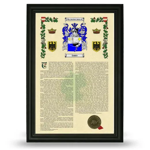 Luntz Armorial History Framed - Black