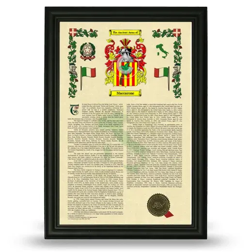 Maccarone Armorial History Framed - Black