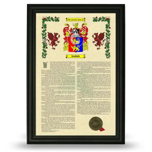 Maddick Armorial History Framed - Black