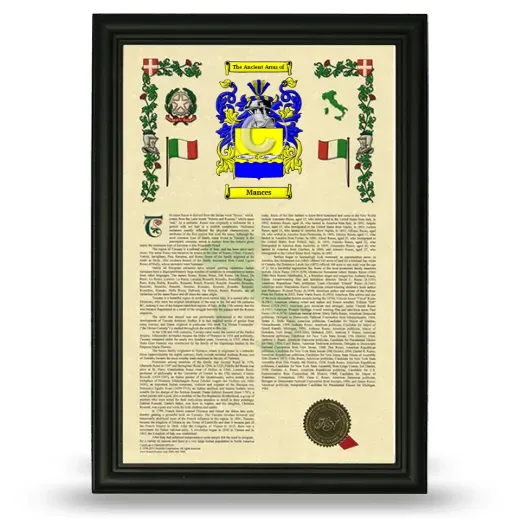 Mances Armorial History Framed - Black