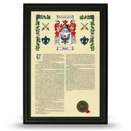 Maney Armorial History Framed - Black