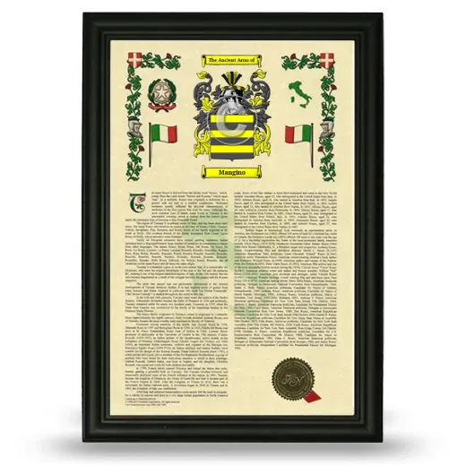 Mangino Armorial History Framed - Black