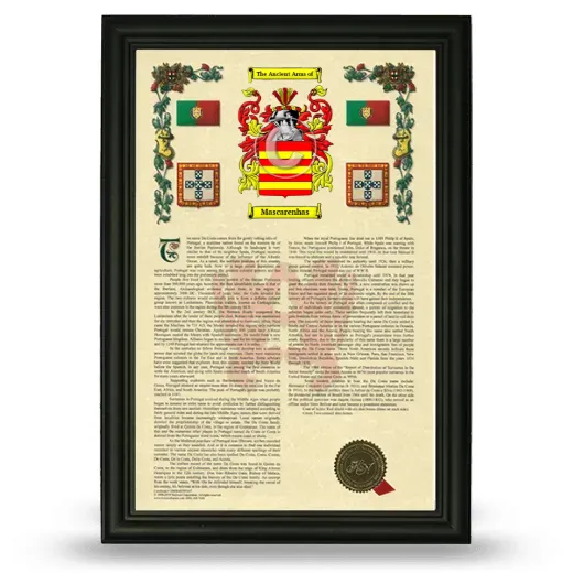 Mascarenhas Armorial History Framed - Black