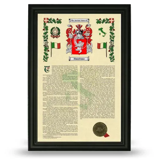 Mauritano Armorial History Framed - Black