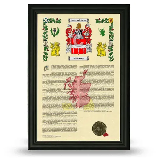 McBurney Armorial History Framed - Black