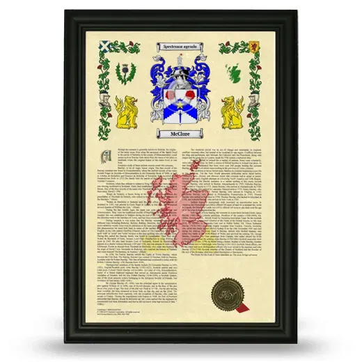 McClure Armorial History Framed - Black