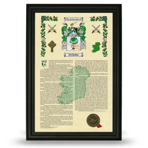 McCluskey Armorial History Framed - Black