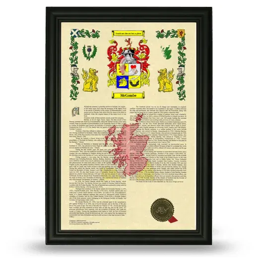 McCombe Armorial History Framed - Black