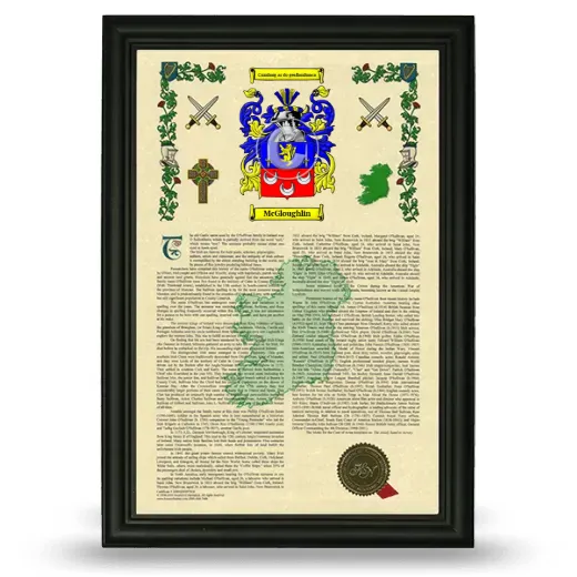 McGloughlin Armorial History Framed - Black