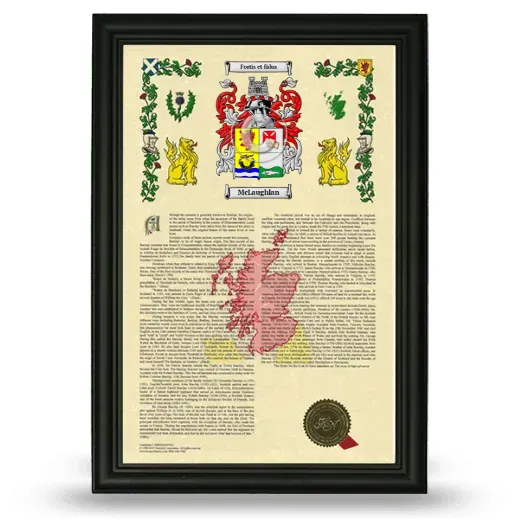 McLaughlan Armorial History Framed - Black