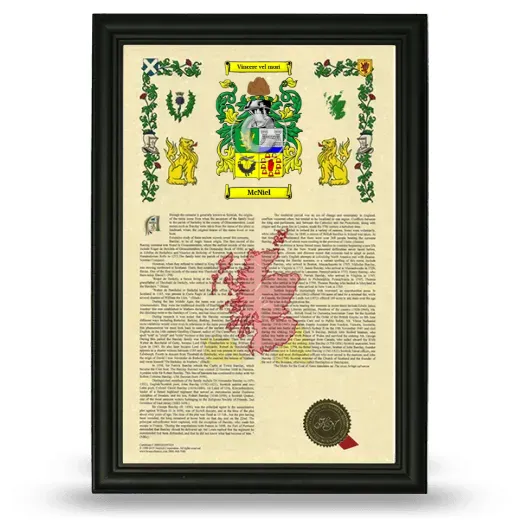 McNiel Armorial History Framed - Black