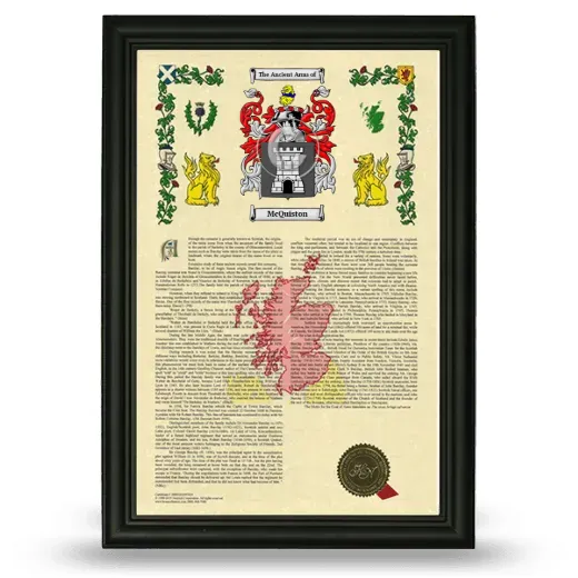McQuiston Armorial History Framed - Black