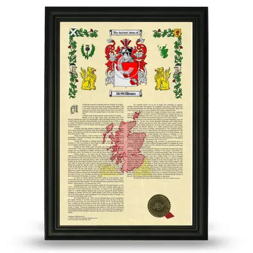 McWilliams Armorial History Framed - Black