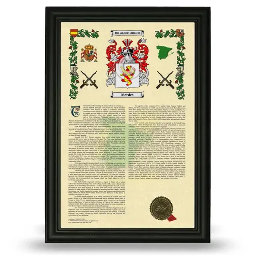 Mendes Armorial History Framed - Black