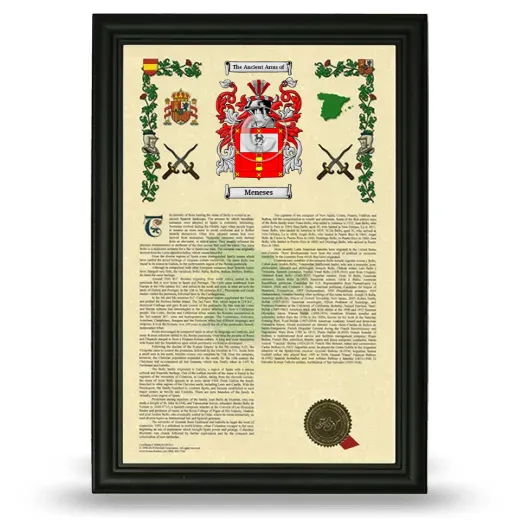 Meneses Armorial History Framed - Black