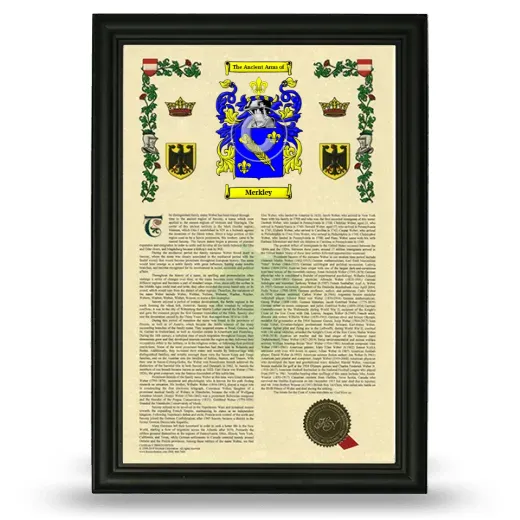 Merkley Armorial History Framed - Black
