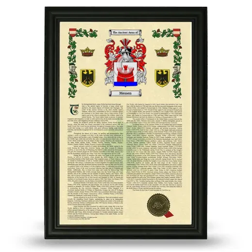 Messen Armorial History Framed - Black