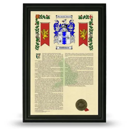 Middlehurst Armorial History Framed - Black