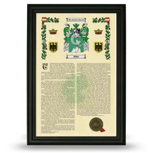Milae Armorial History Framed - Black