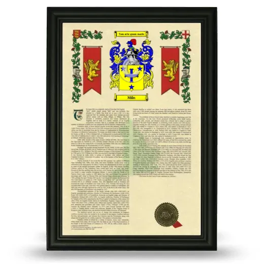 Miln Armorial History Framed - Black