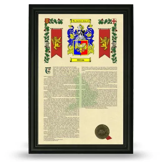 Mitton Armorial History Framed - Black