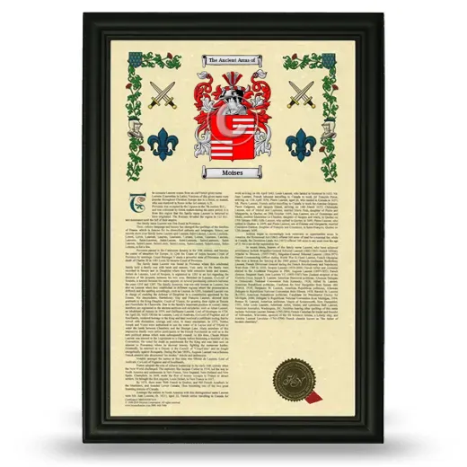 Moises Armorial History Framed - Black