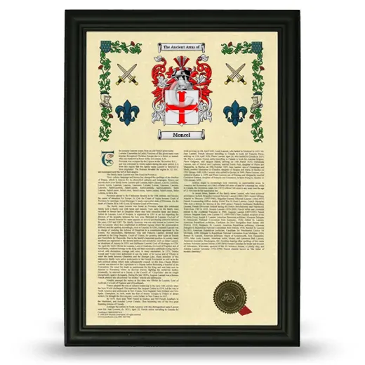 Moncel Armorial History Framed - Black