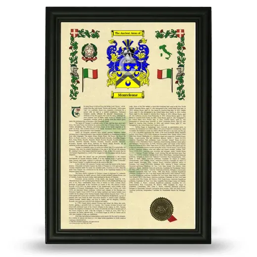 Monteleone Armorial History Framed - Black