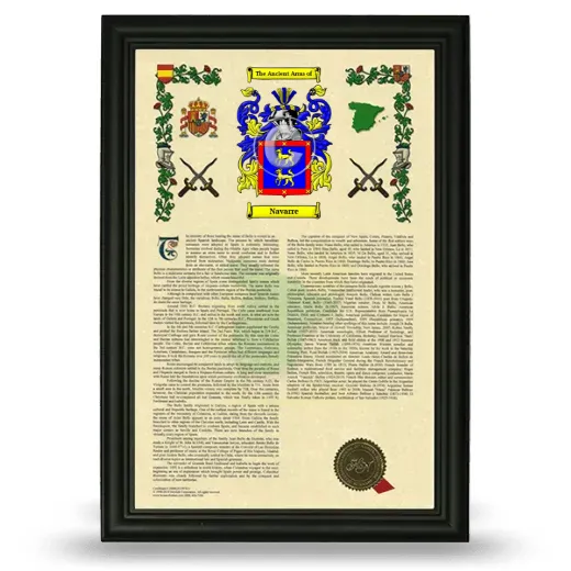 Navarre Armorial History Framed - Black