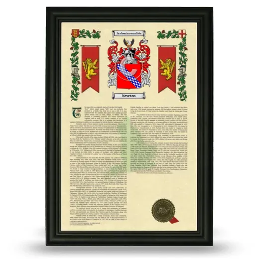 Neveton Armorial History Framed - Black