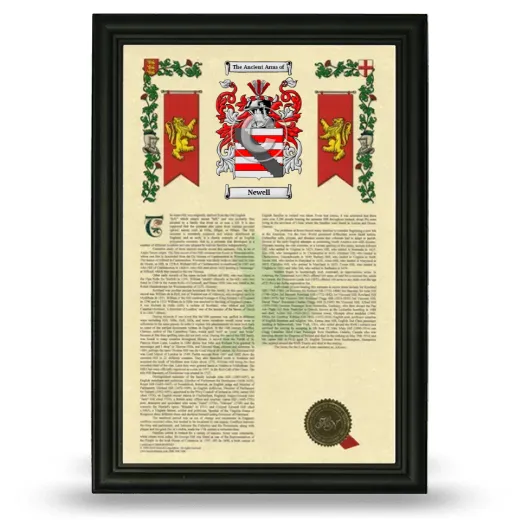 Newell Armorial History Framed - Black
