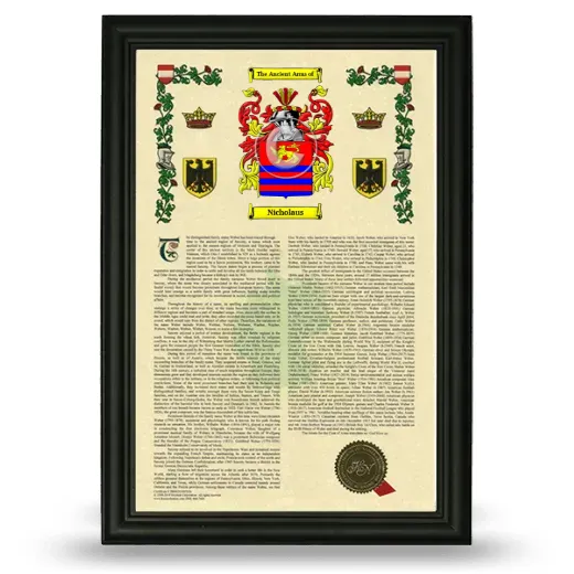 Nicholaus Armorial History Framed - Black