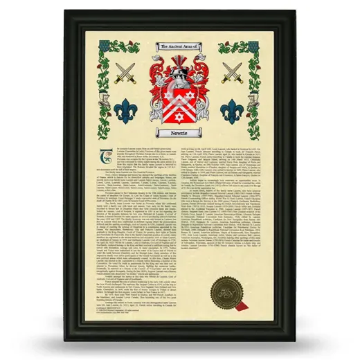 Nowrie Armorial History Framed - Black