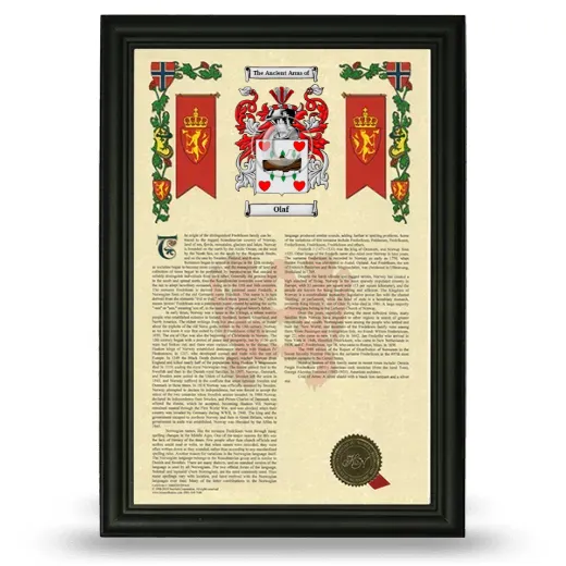 Olaf Armorial History Framed - Black