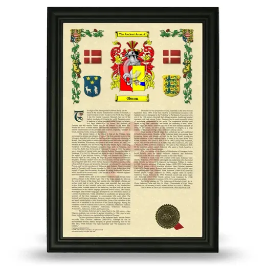 Oleson Armorial History Framed - Black