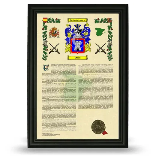 Otero Armorial History Framed - Black