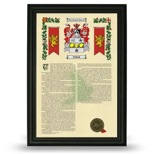 Padock Armorial History Framed - Black