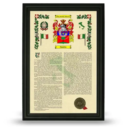 Panetta Armorial History Framed - Black