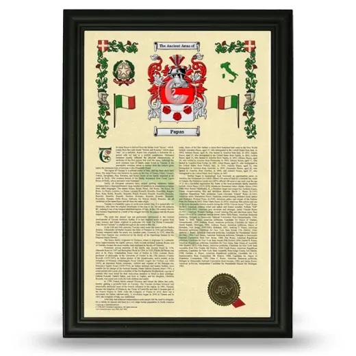 Papas Armorial History Framed - Black