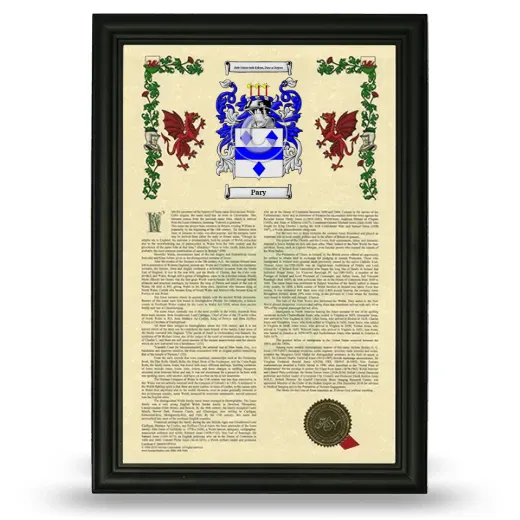 Pary Armorial History Framed - Black