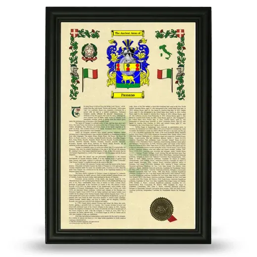 Passano Armorial History Framed - Black