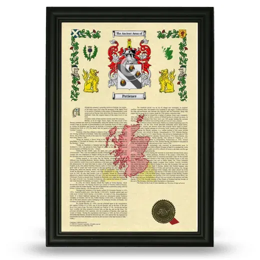 Patience Armorial History Framed - Black
