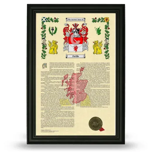 Patillo Armorial History Framed - Black