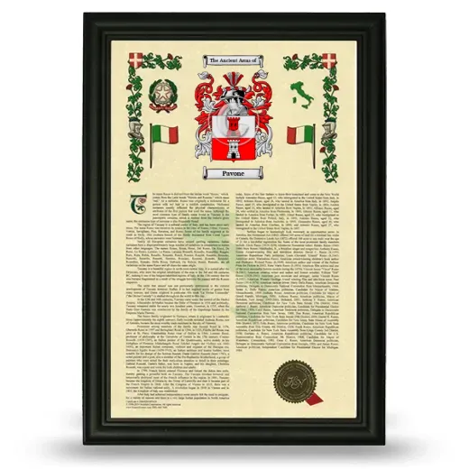 Pavone Armorial History Framed - Black