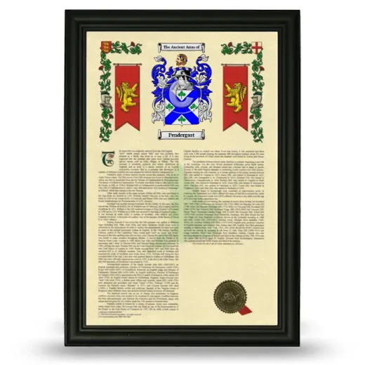 Pendergast Armorial History Framed - Black