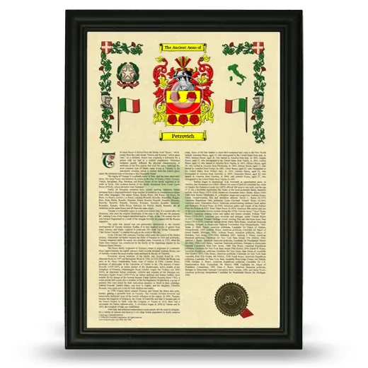 Petrovich Armorial History Framed - Black