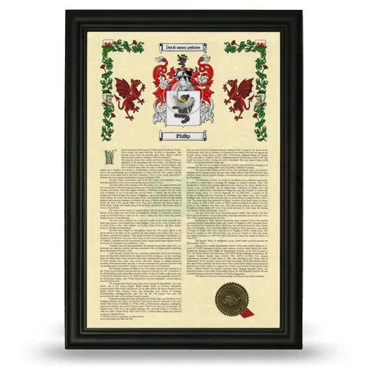 Philip Armorial History Framed - Black