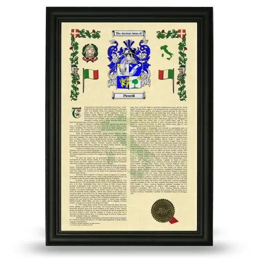 Picardi Armorial History Framed - Black