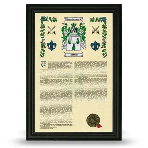 Pineault Armorial History Framed - Black